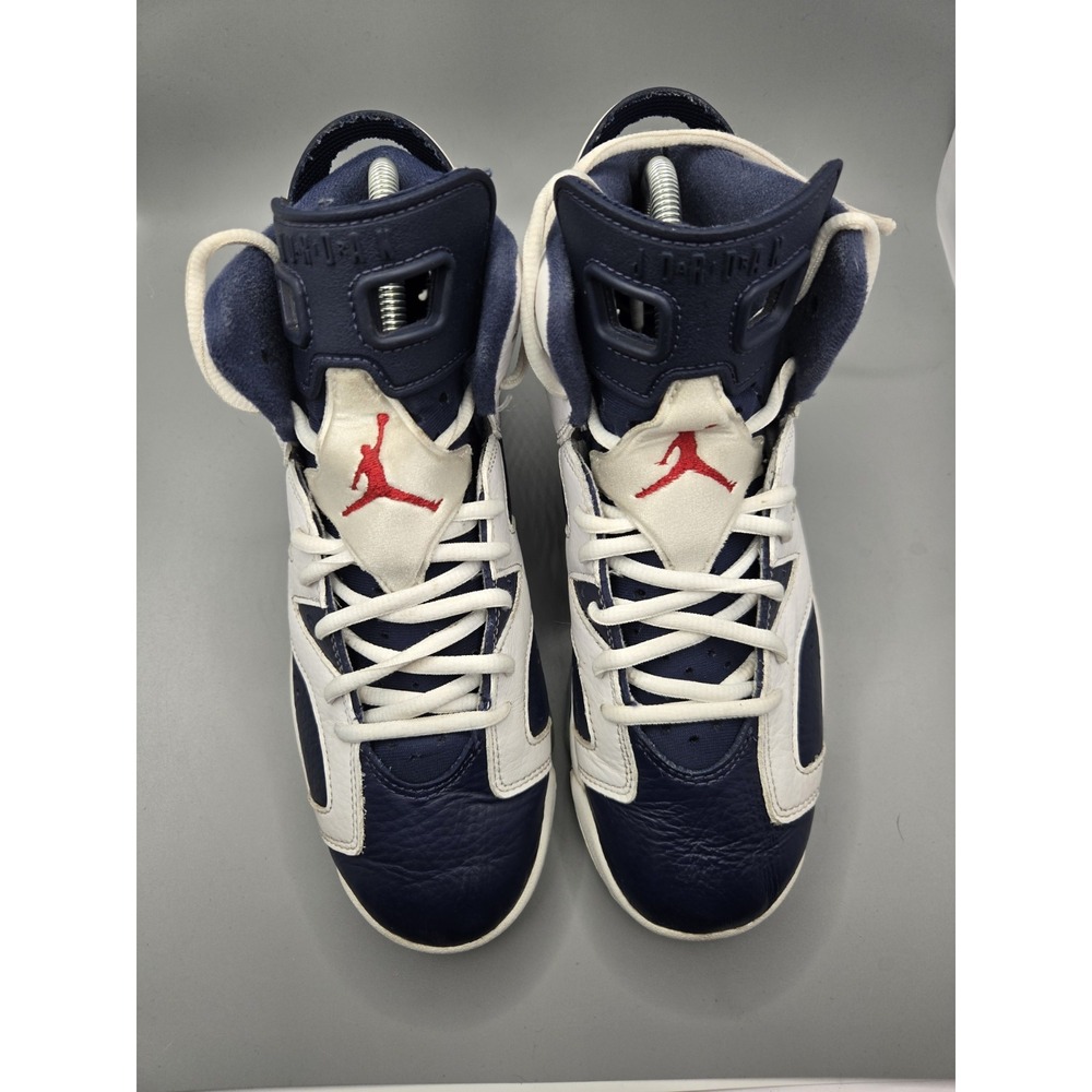 Size 7Y - Nike Air Jordan VI 6 Retro 2012 Olympic White Navy Blue, 384665-130 - Picture 8 of 9
